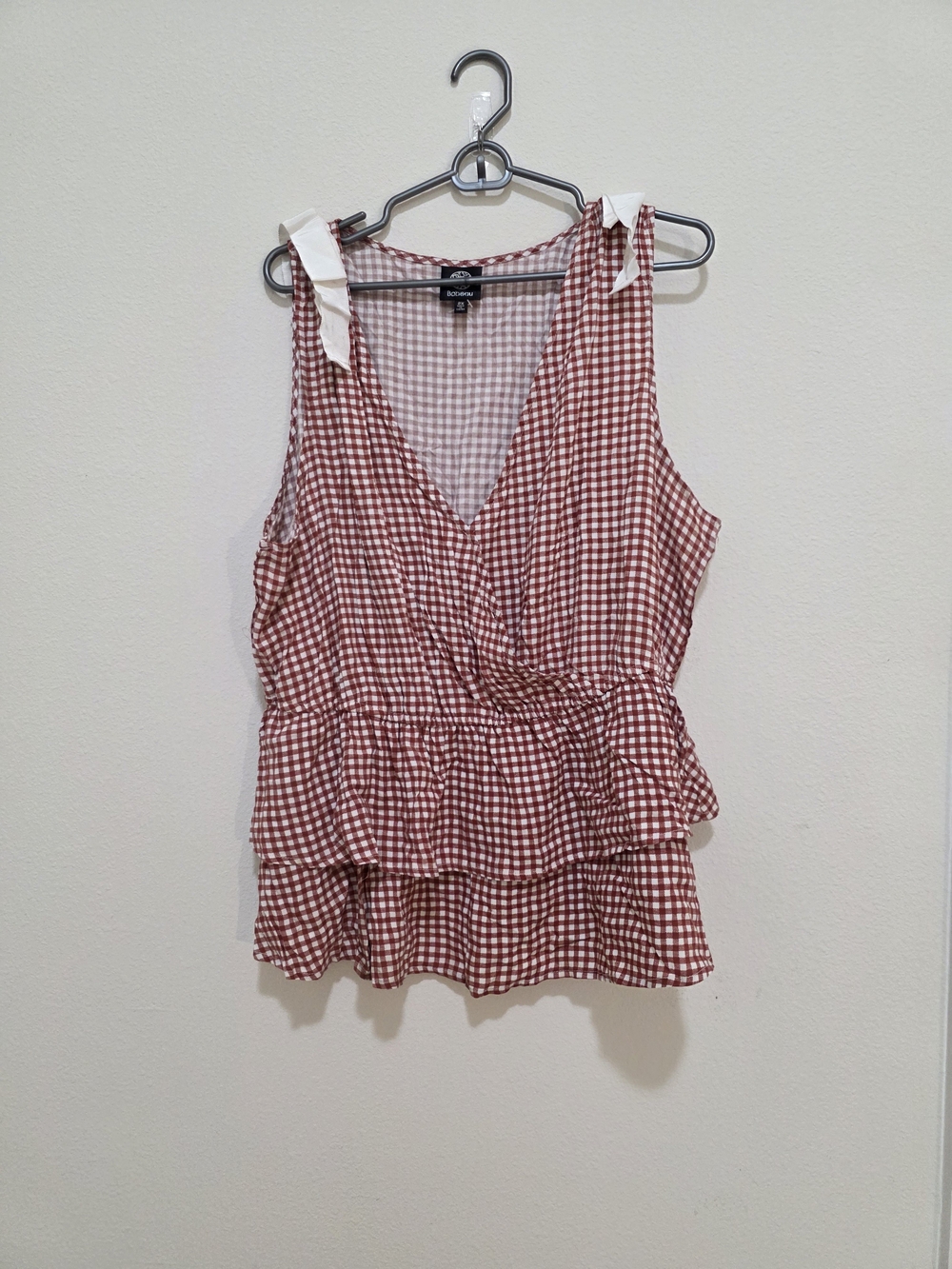 Bobear Red Gingham V-Neck Peplum Tie-Shoulder Camisole